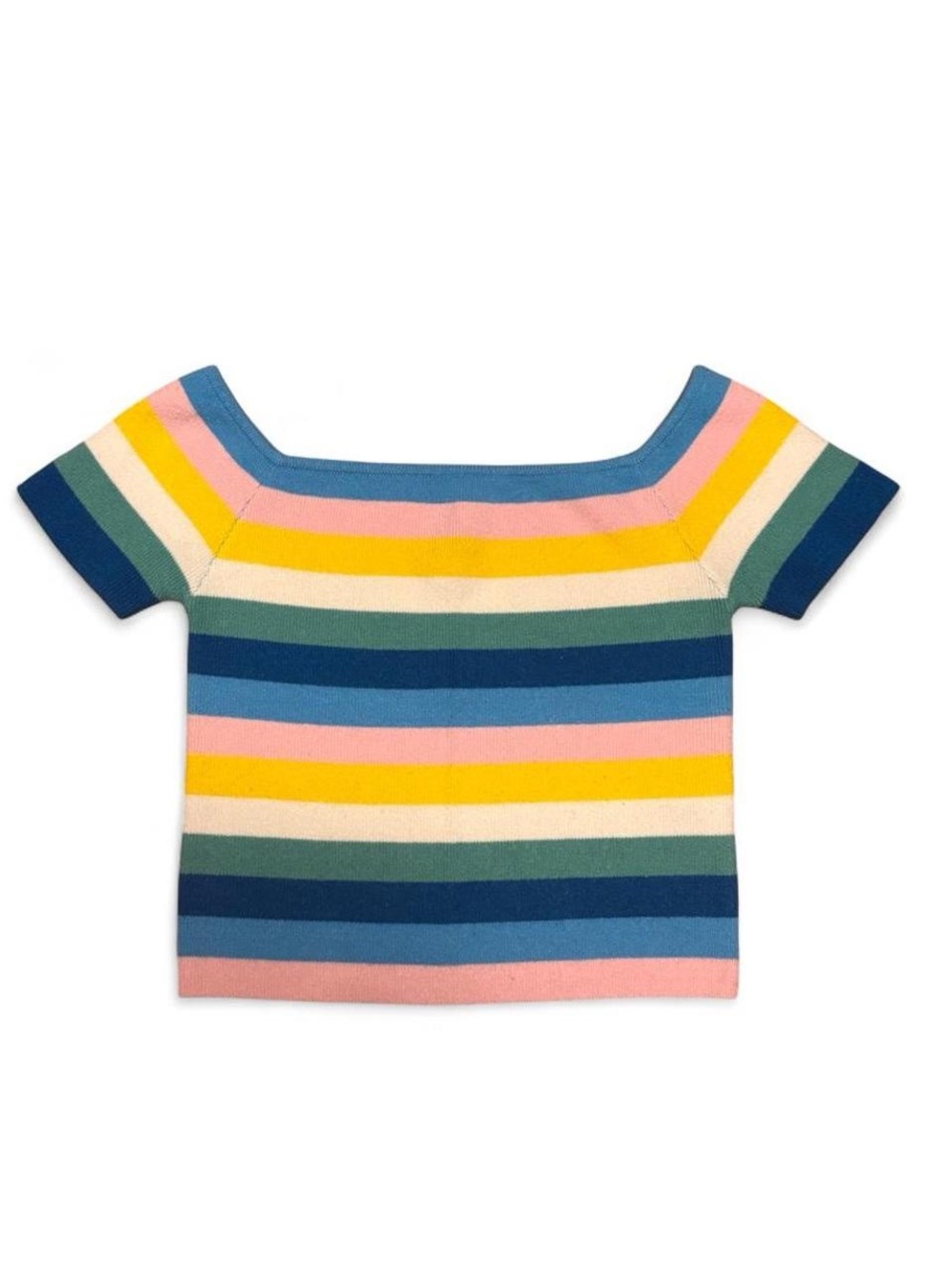 Forever 21 Rainbow Striped Crop Top Medium Playful Girly Off the Shoulder Layer